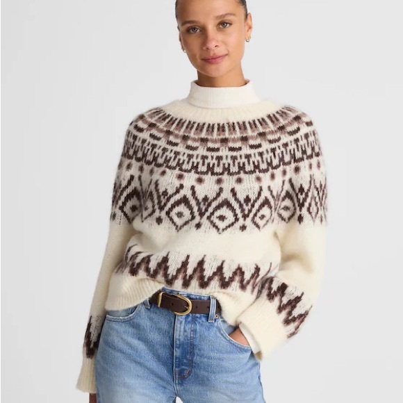 Madewell Sweaters - Madewell Cream and Brown Fair Isle Turtleneck Sweater